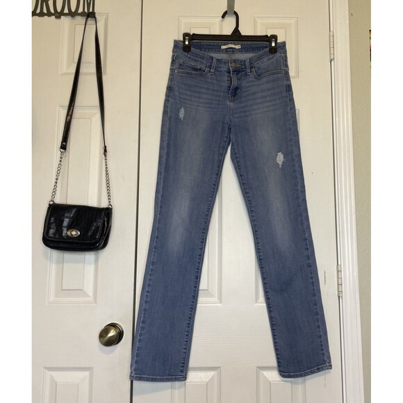 Women's Size 28x32 Levi’s 712 Slim Straight Jeans Light Wash Mid Rise Distressed - Picture 3 of 15